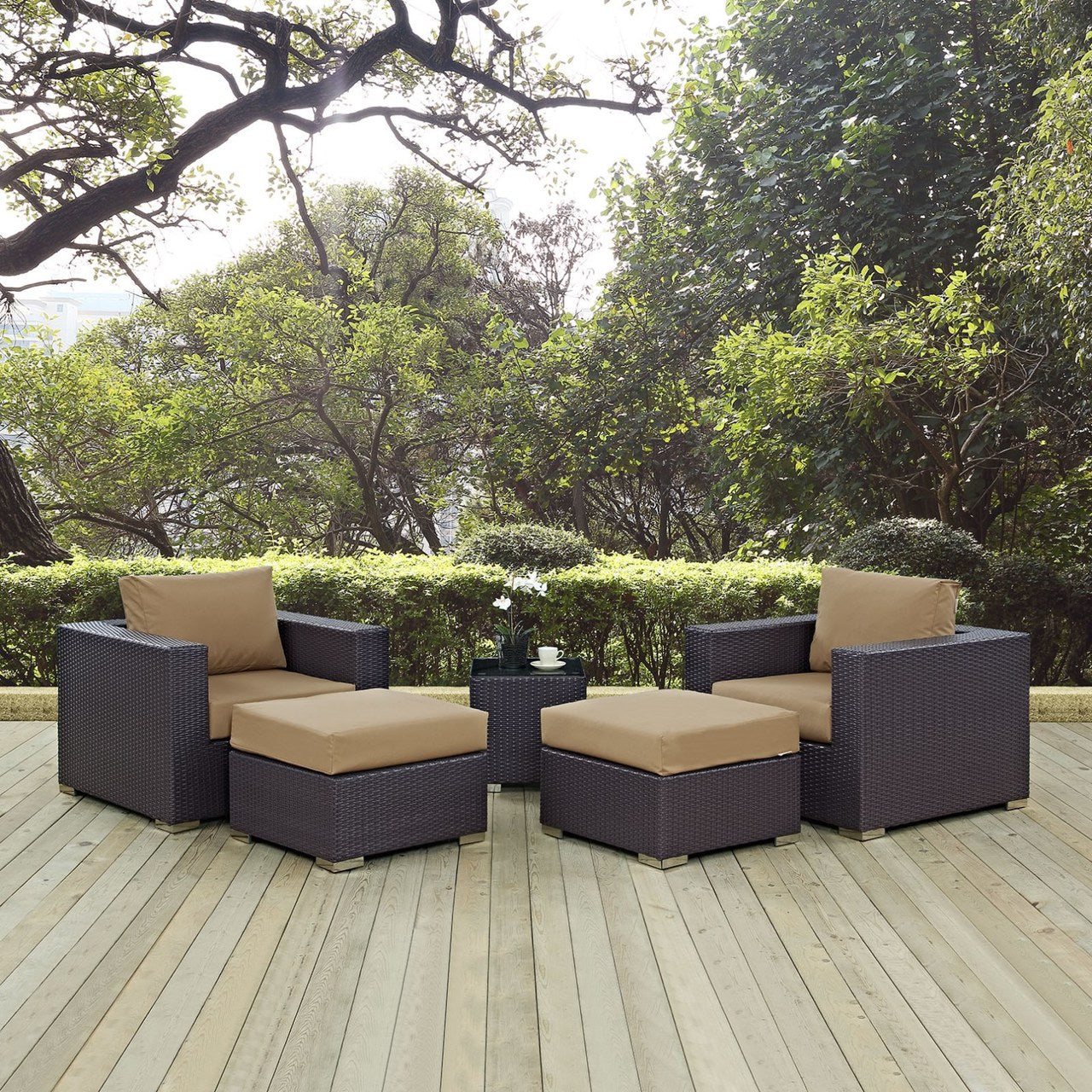 Convene Five PCS Outdoor Patio Sectional Set, Brown, Rattan 10612