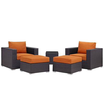 Convene Five PCS Outdoor Patio Sectional Set, Orange, Rattan 10613