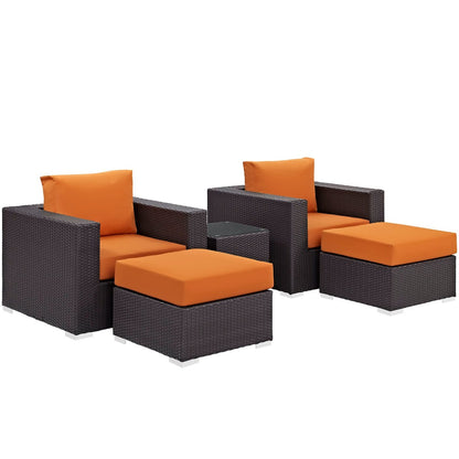 Convene Five PCS Outdoor Patio Sectional Set, Orange, Rattan 10613
