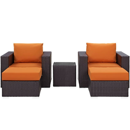 Convene Five PCS Outdoor Patio Sectional Set, Orange, Rattan 10613
