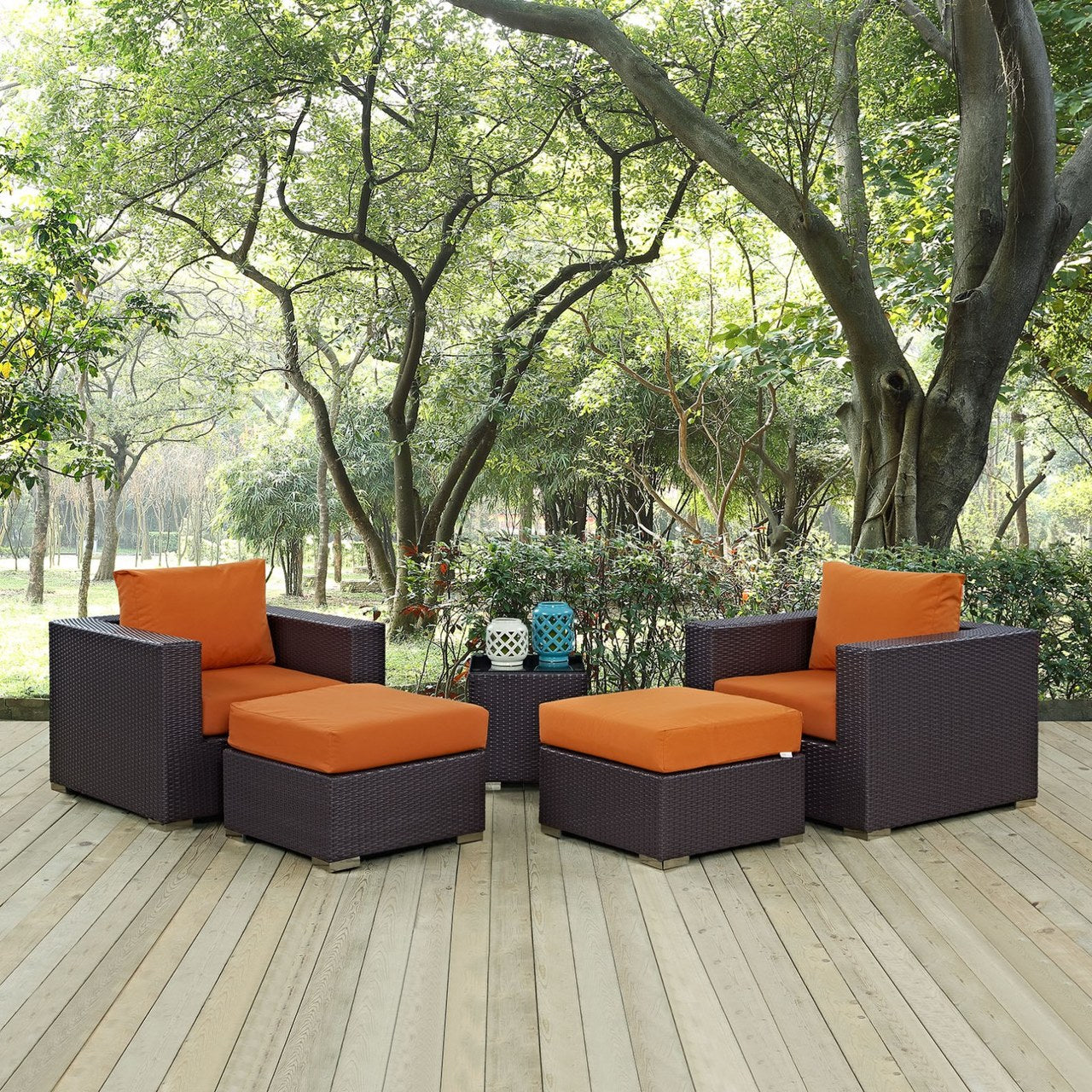 Convene Five PCS Outdoor Patio Sectional Set, Orange, Rattan 10613