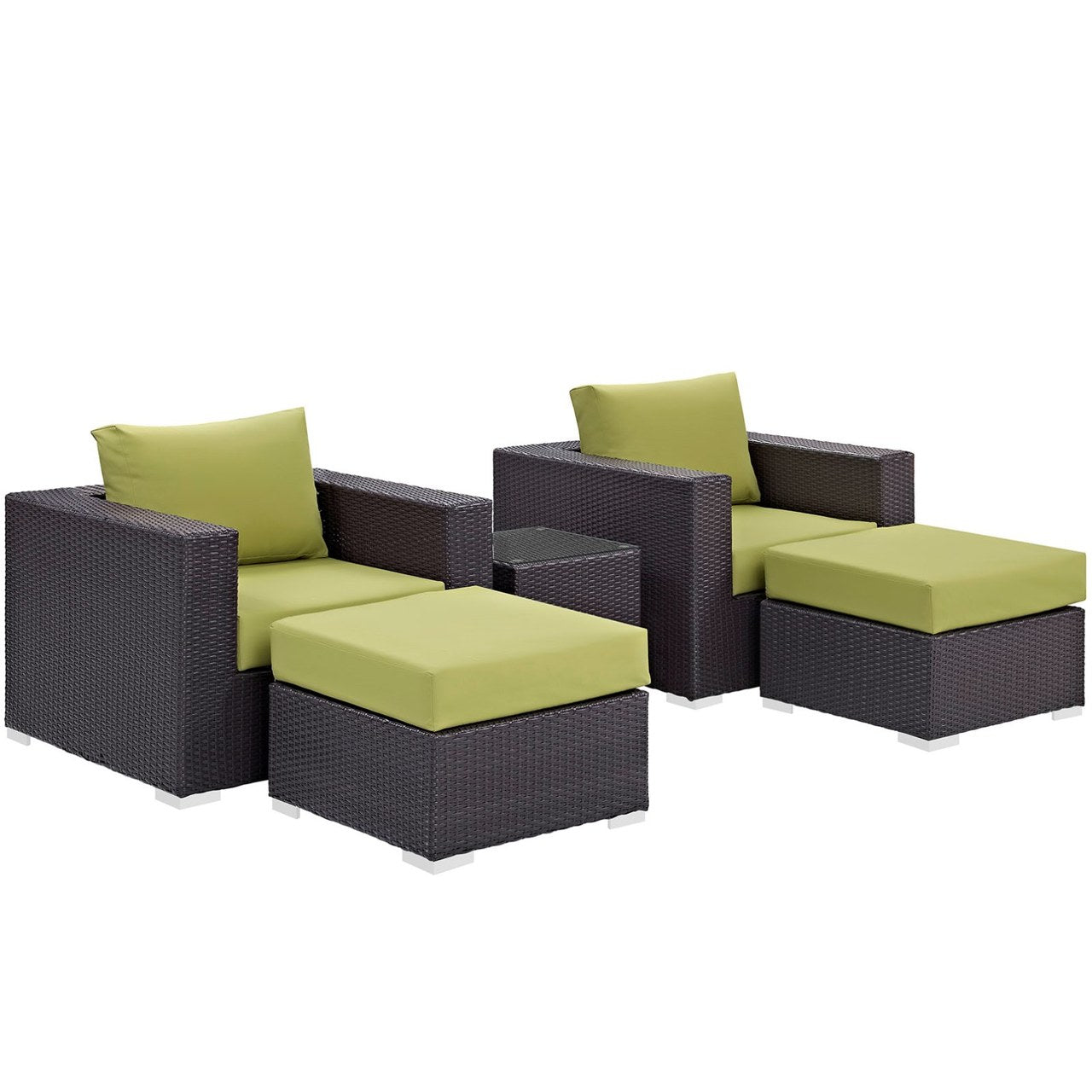 Convene Five PCS Outdoor Patio Sectional Set, Green, Rattan 10614