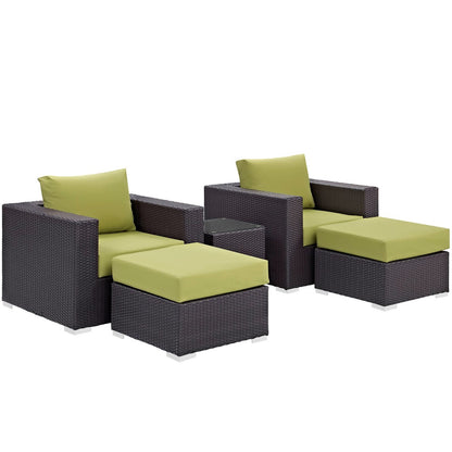 Convene Five PCS Outdoor Patio Sectional Set, Green, Rattan 10614