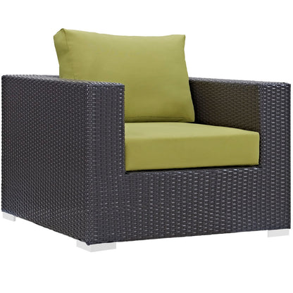 Convene Five PCS Outdoor Patio Sectional Set, Green, Rattan 10614