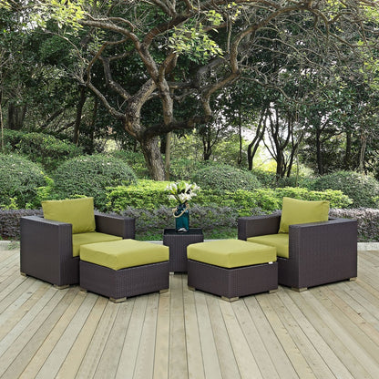 Convene Five PCS Outdoor Patio Sectional Set, Green, Rattan 10614