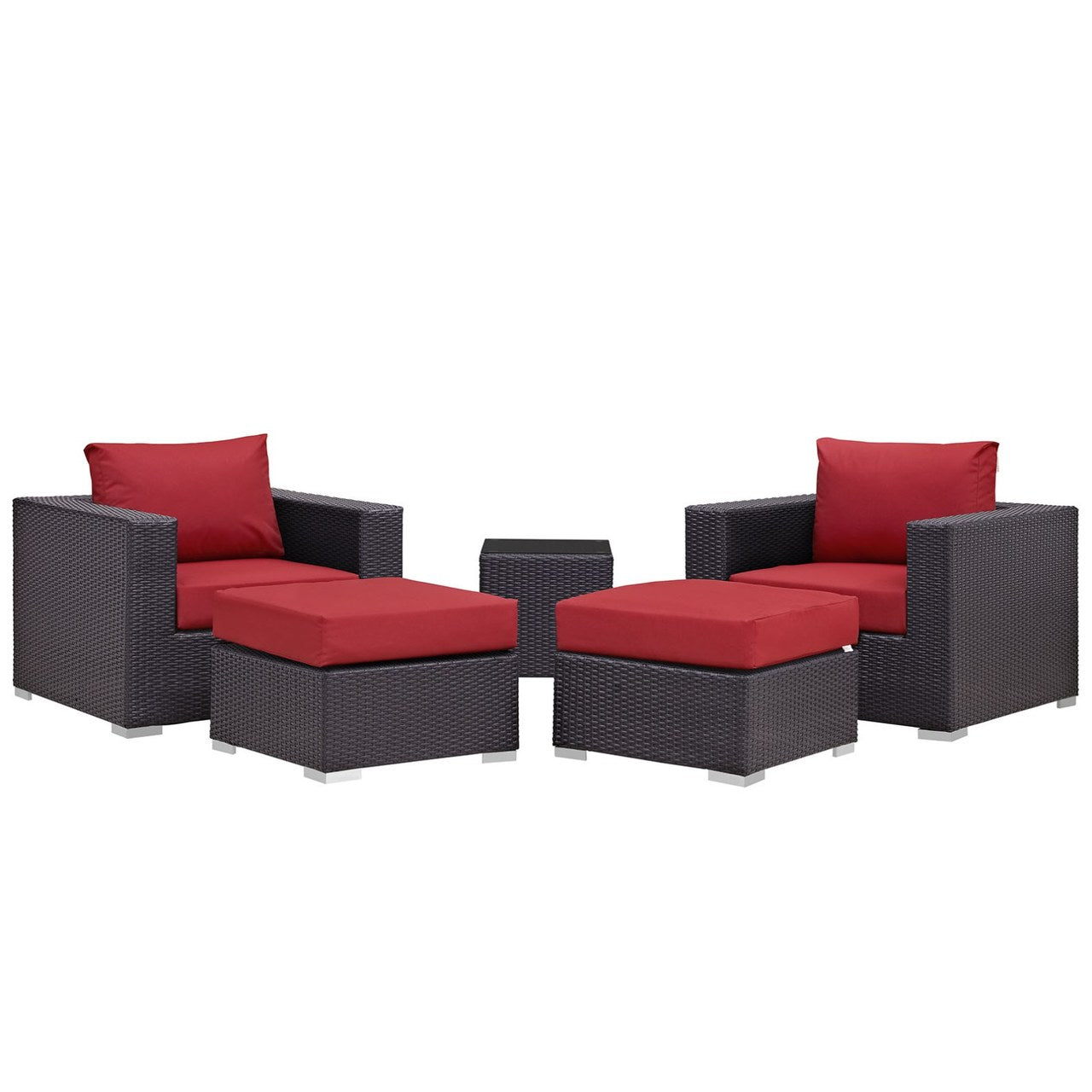 Convene Five PCS Outdoor Patio Sectional Set, Red, Rattan 10615