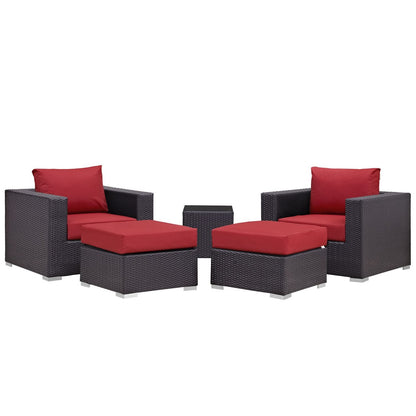 Convene Five PCS Outdoor Patio Sectional Set, Red, Rattan 10615