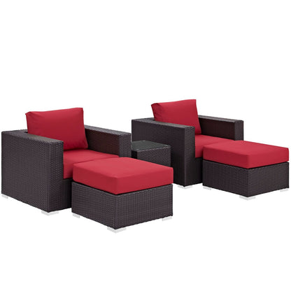 Convene Five PCS Outdoor Patio Sectional Set, Red, Rattan 10615