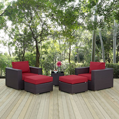 Convene Five PCS Outdoor Patio Sectional Set, Red, Rattan 10615