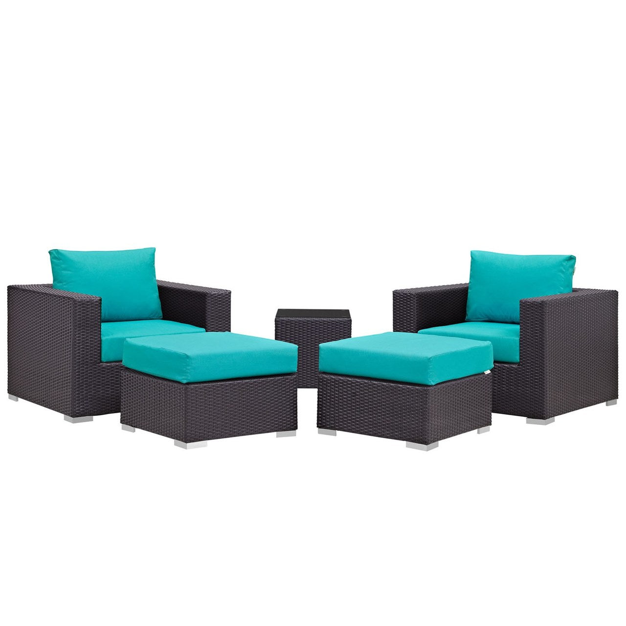 Convene Five PCS Outdoor Patio Sectional Set, Blue, Rattan 10616