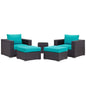 Convene Five PCS Outdoor Patio Sectional Set, Blue, Rattan 10616