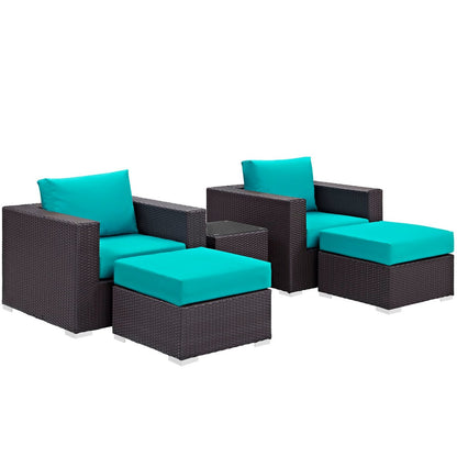 Convene Five PCS Outdoor Patio Sectional Set, Blue, Rattan 10616