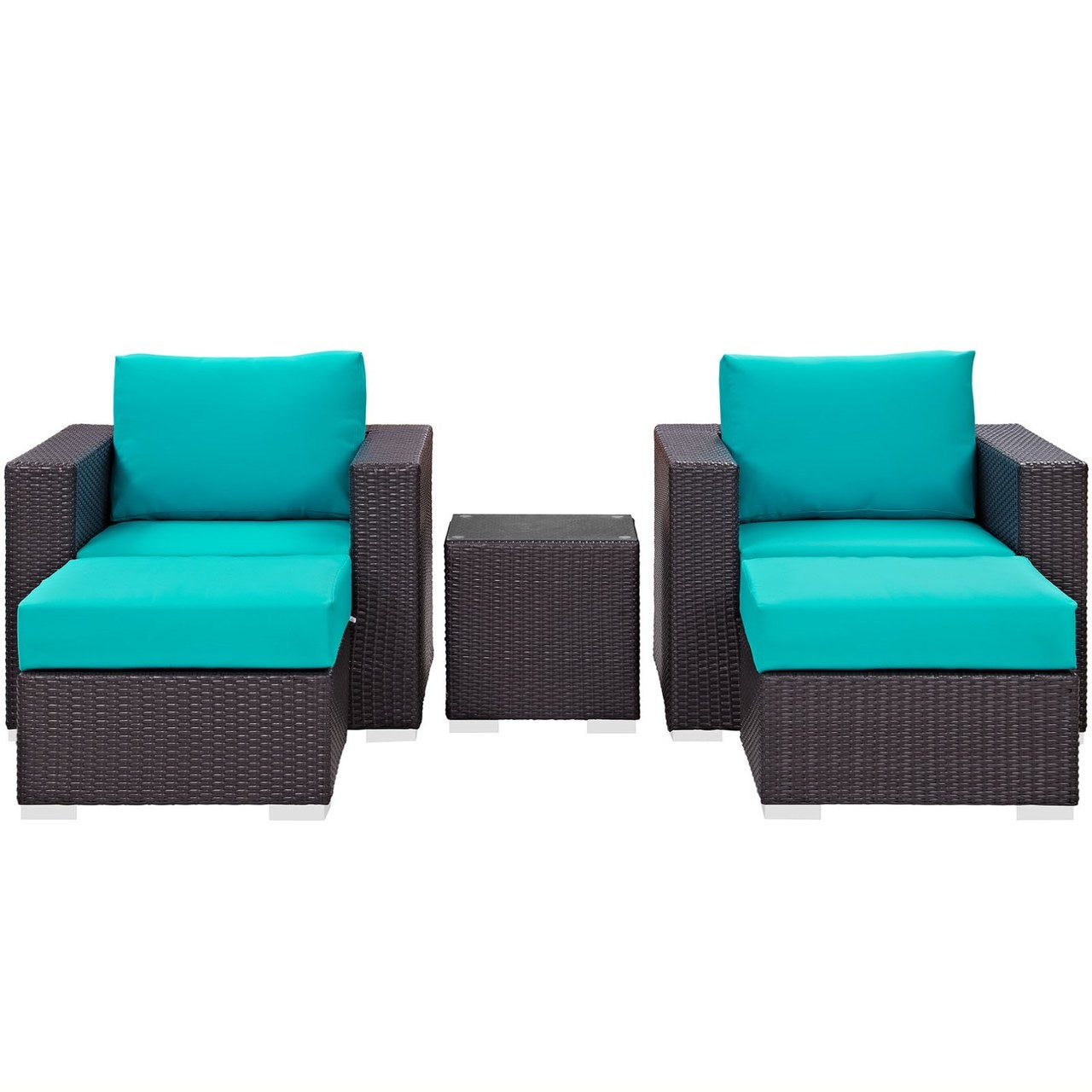 Convene Five PCS Outdoor Patio Sectional Set, Blue, Rattan 10616