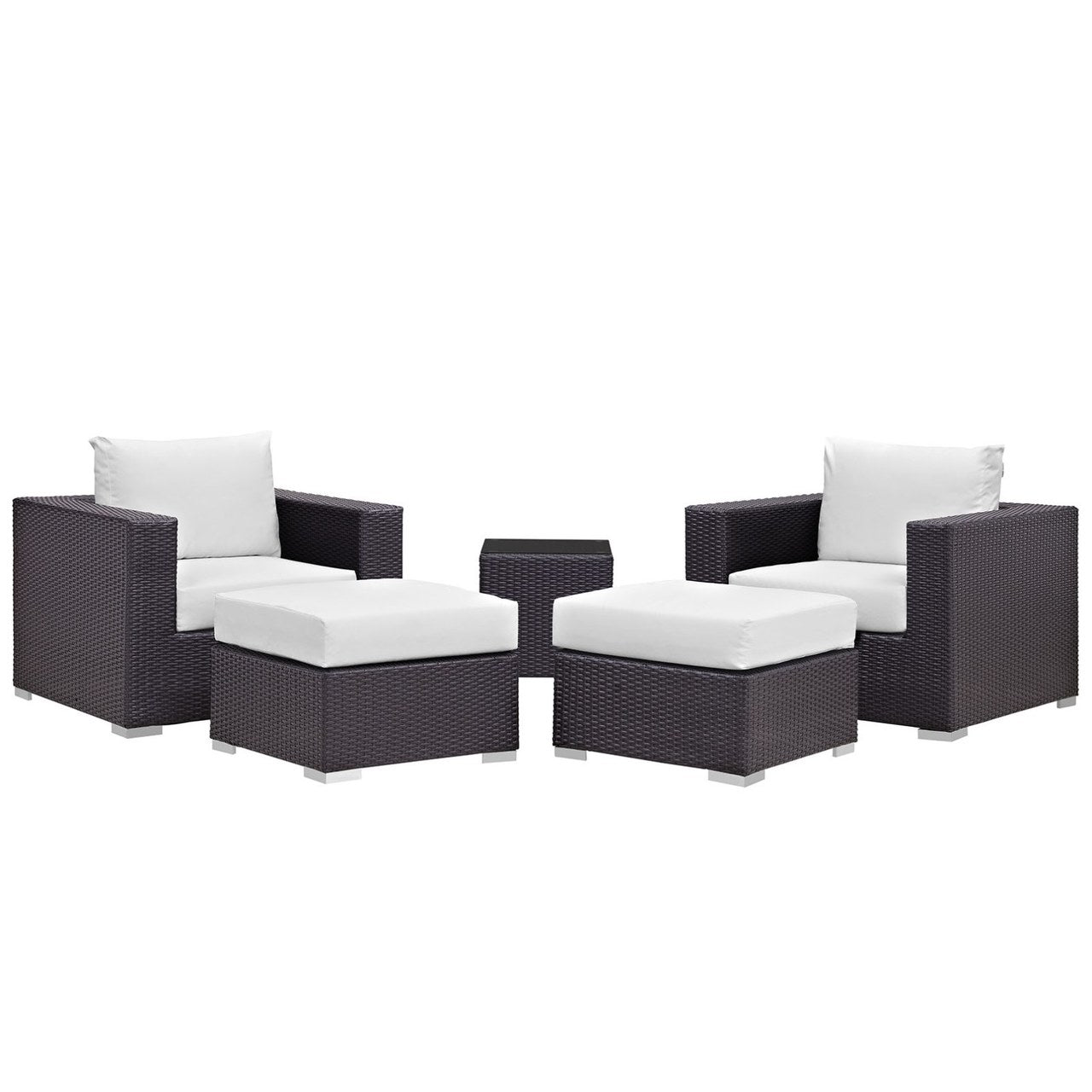 Convene Five PCS Outdoor Patio Sectional Set, White, Rattan 10617