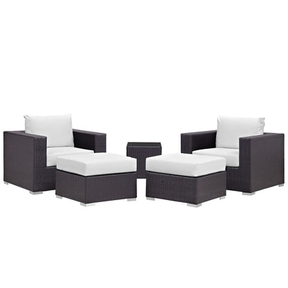 Convene Five PCS Outdoor Patio Sectional Set, White, Rattan 10617