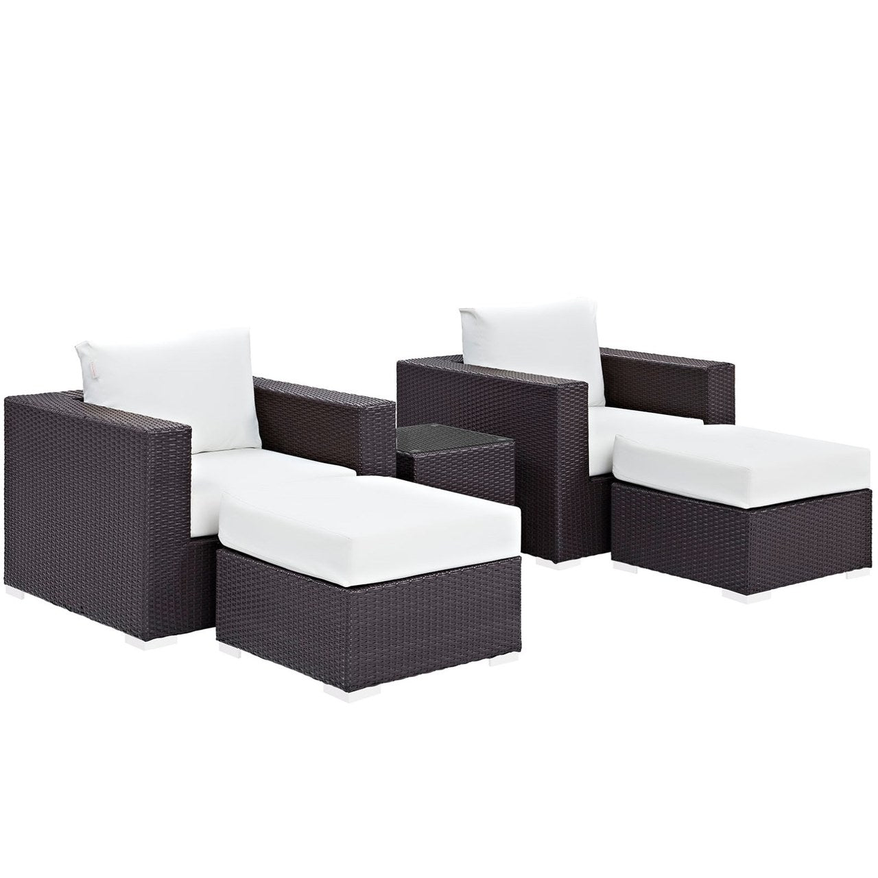 Convene Five PCS Outdoor Patio Sectional Set, White, Rattan 10617