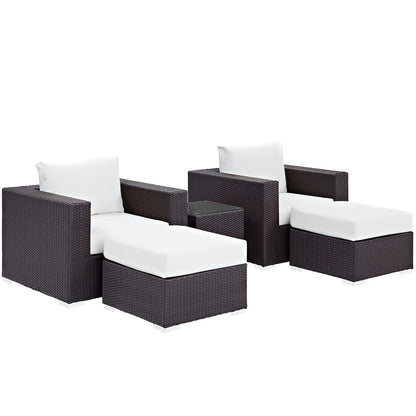 Convene Five PCS Outdoor Patio Sectional Set, White, Rattan 10617