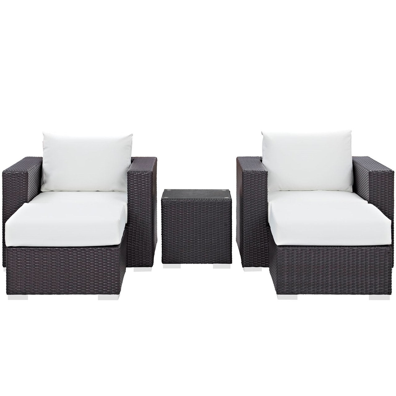 Convene Five PCS Outdoor Patio Sectional Set, White, Rattan 10617