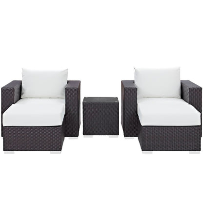 Convene Five PCS Outdoor Patio Sectional Set, White, Rattan 10617