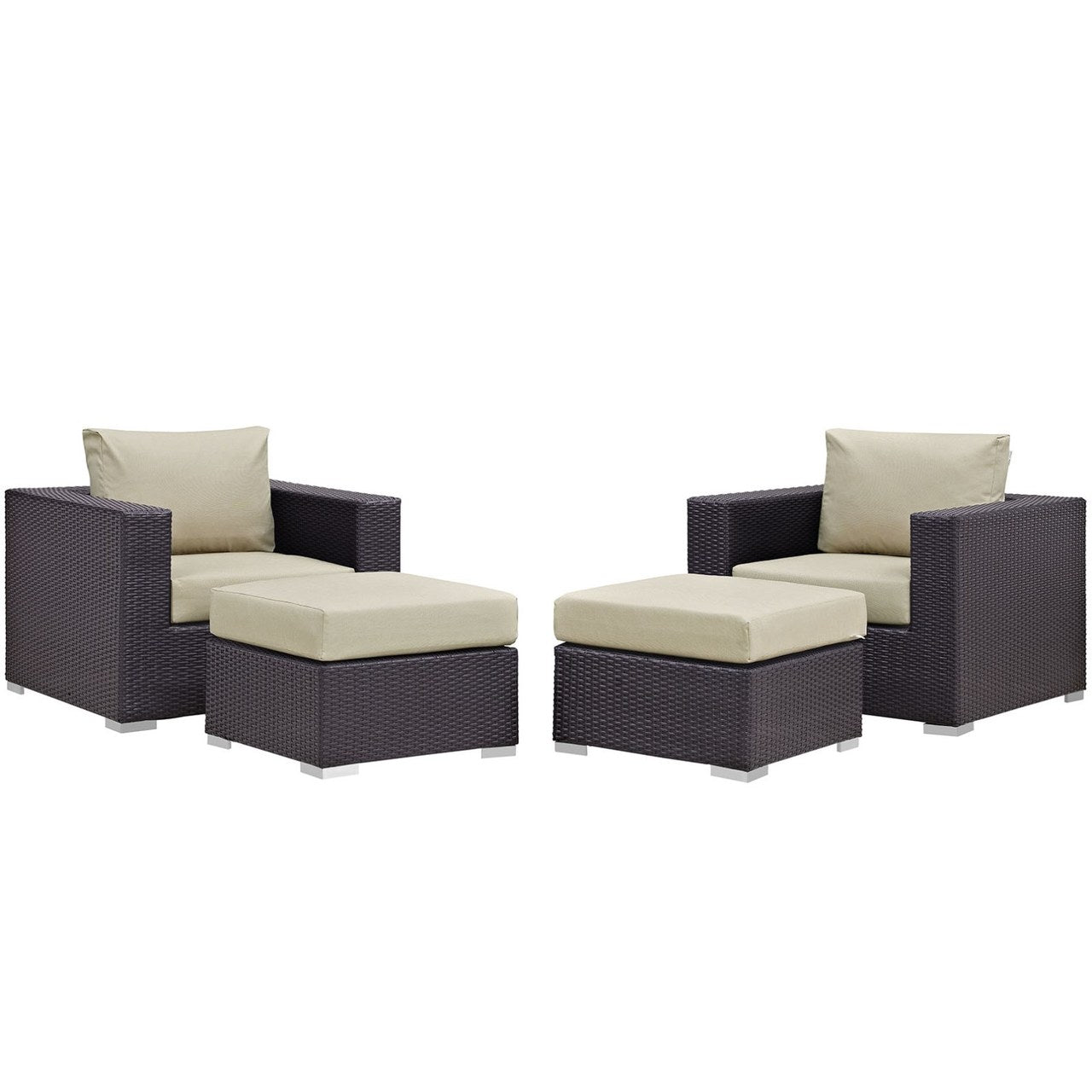 Convene Four PCS Outdoor Patio Sectional Set, Beige, Rattan 10618