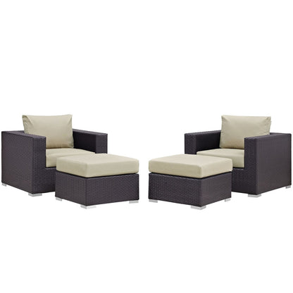 Convene Four PCS Outdoor Patio Sectional Set, Beige, Rattan 10618
