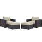 Convene Four PCS Outdoor Patio Sectional Set, Beige, Rattan 10618