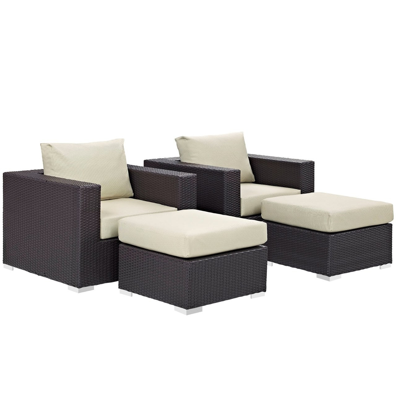 Convene Four PCS Outdoor Patio Sectional Set, Beige, Rattan 10618