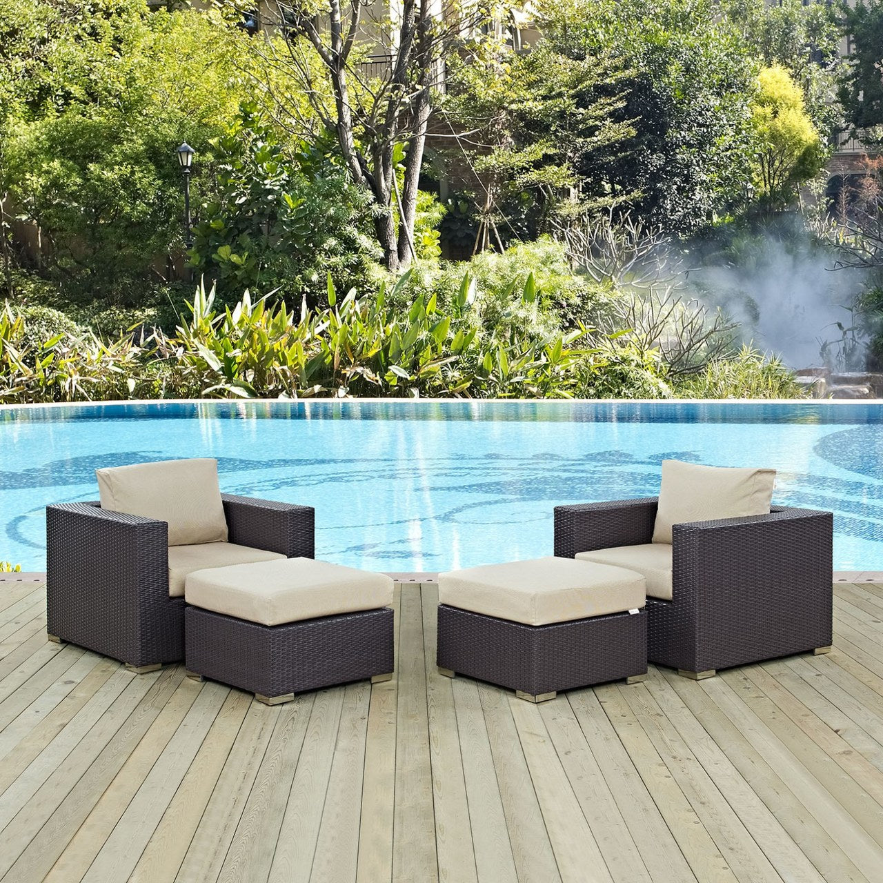 Convene Four PCS Outdoor Patio Sectional Set, Beige, Rattan 10618