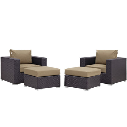 Convene Four PCS Outdoor Patio Sectional Set, Brown, Rattan 10619