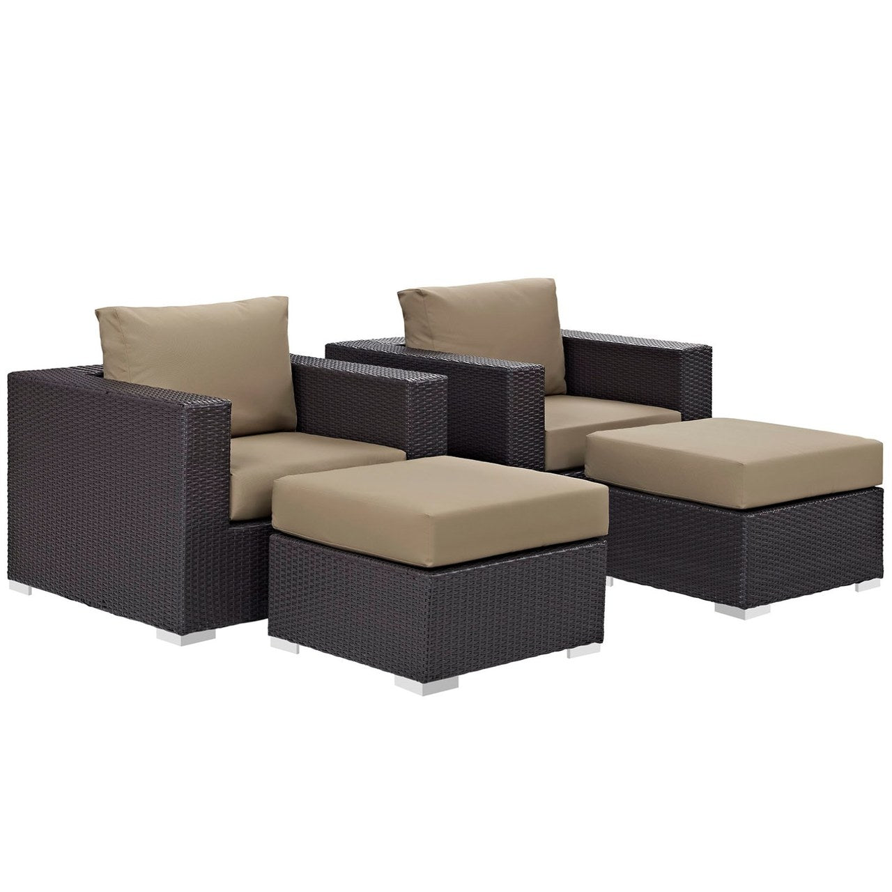 Convene Four PCS Outdoor Patio Sectional Set, Brown, Rattan 10619