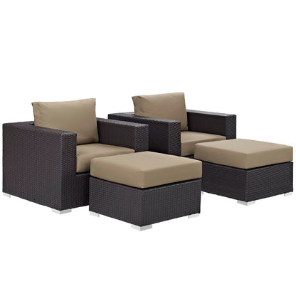 Convene Four PCS Outdoor Patio Sectional Set, Brown, Rattan 10619