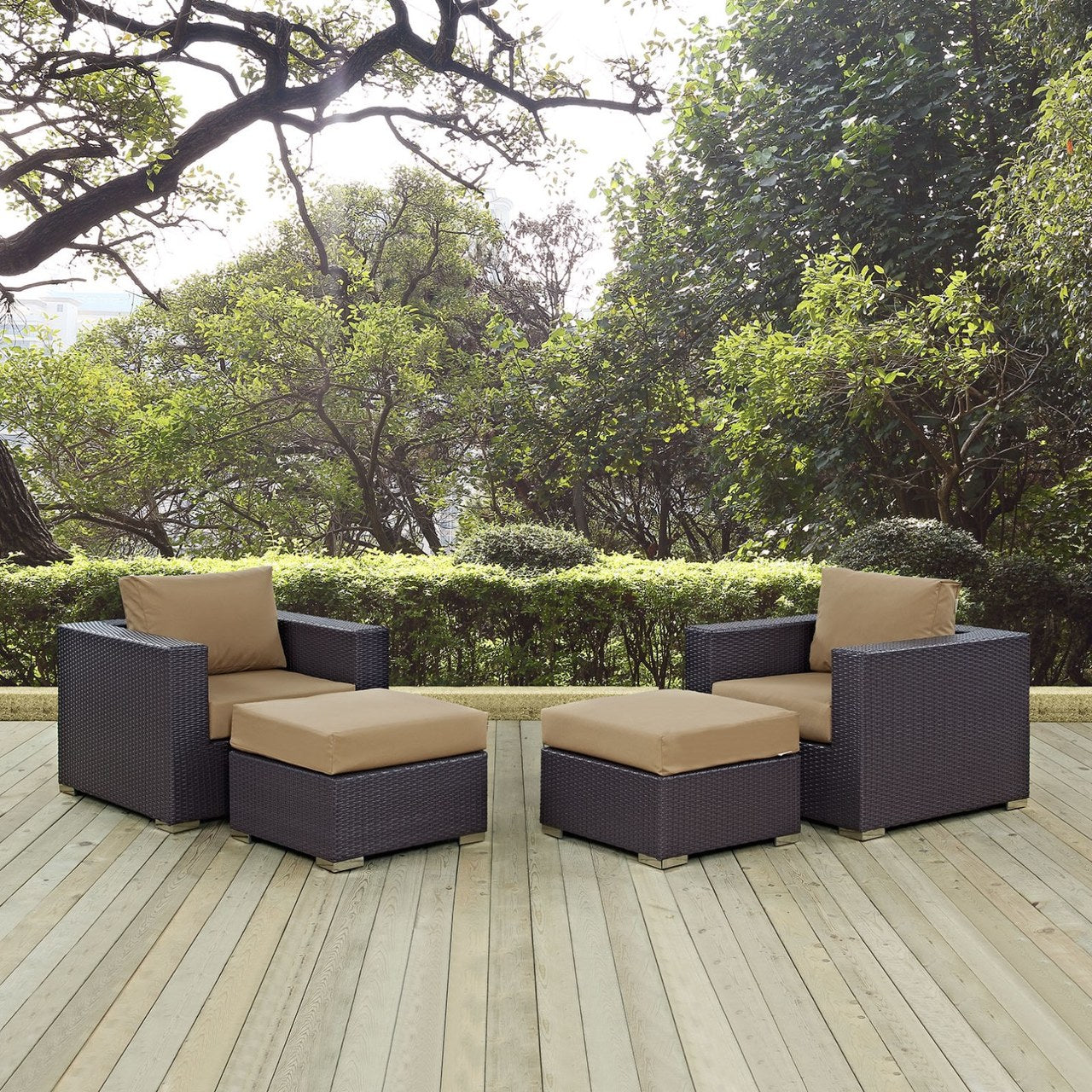 Convene Four PCS Outdoor Patio Sectional Set, Brown, Rattan 10619