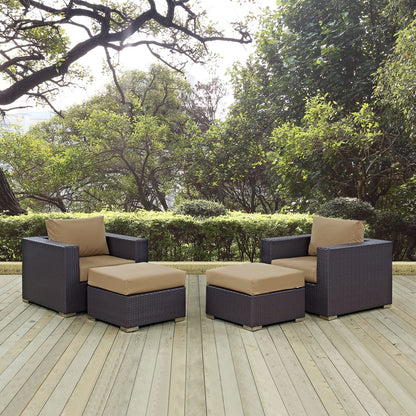 Convene Four PCS Outdoor Patio Sectional Set, Brown, Rattan 10619