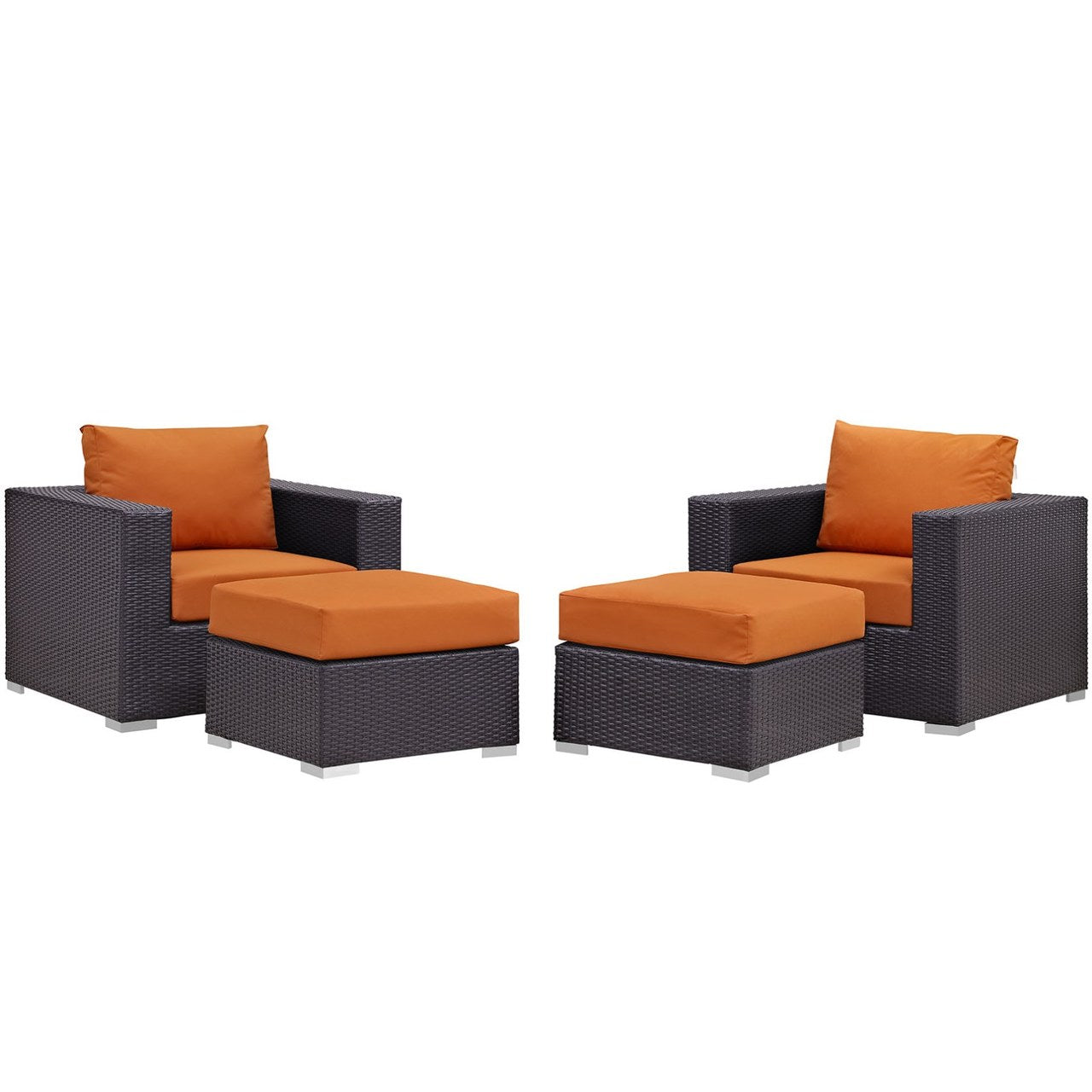 Convene Four PCS Outdoor Patio Sectional Set, Orange, Rattan 10620
