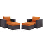 Convene Four PCS Outdoor Patio Sectional Set, Orange, Rattan 10620
