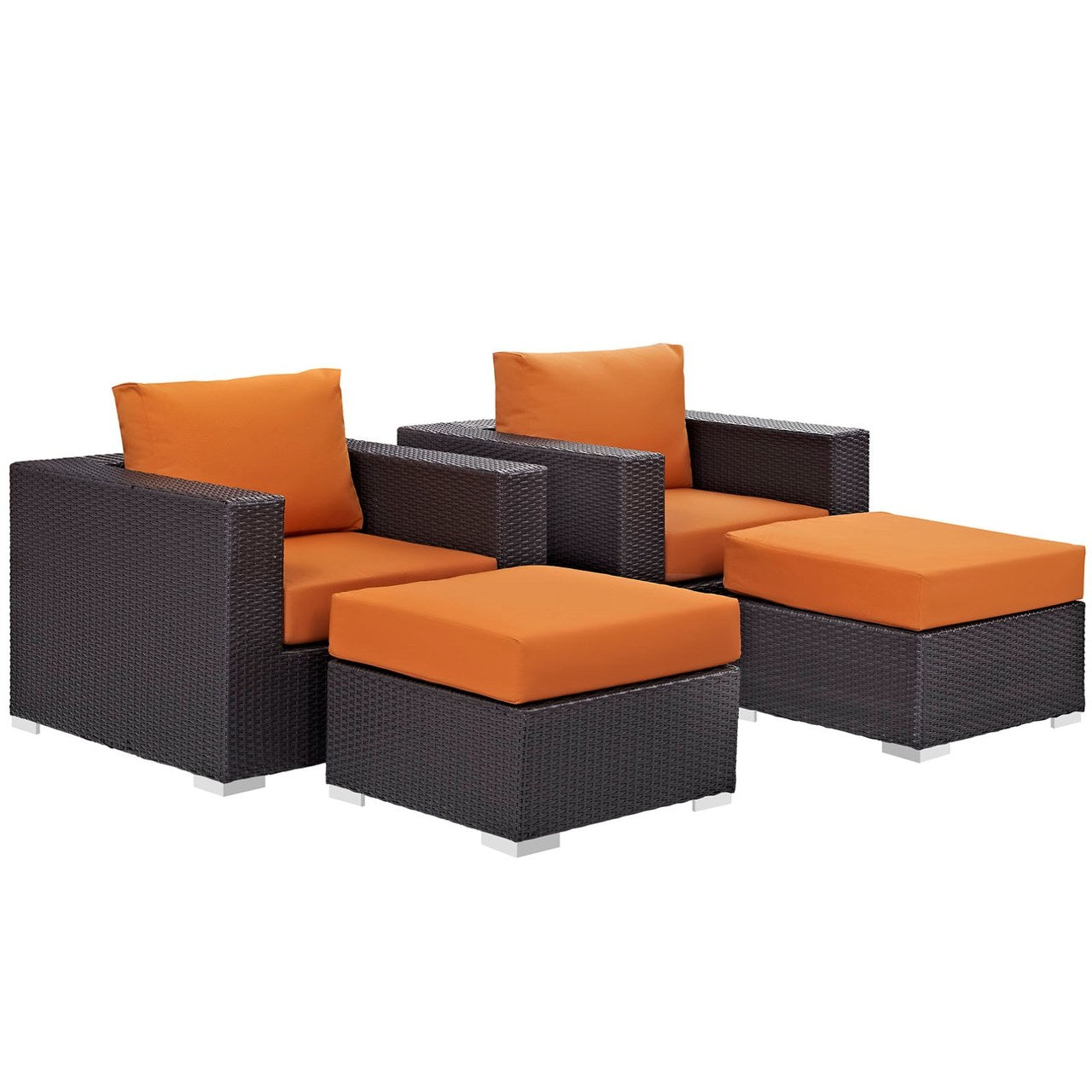 Convene Four PCS Outdoor Patio Sectional Set, Orange, Rattan 10620