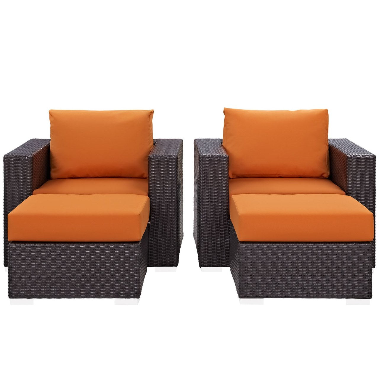 Convene Four PCS Outdoor Patio Sectional Set, Orange, Rattan 10620