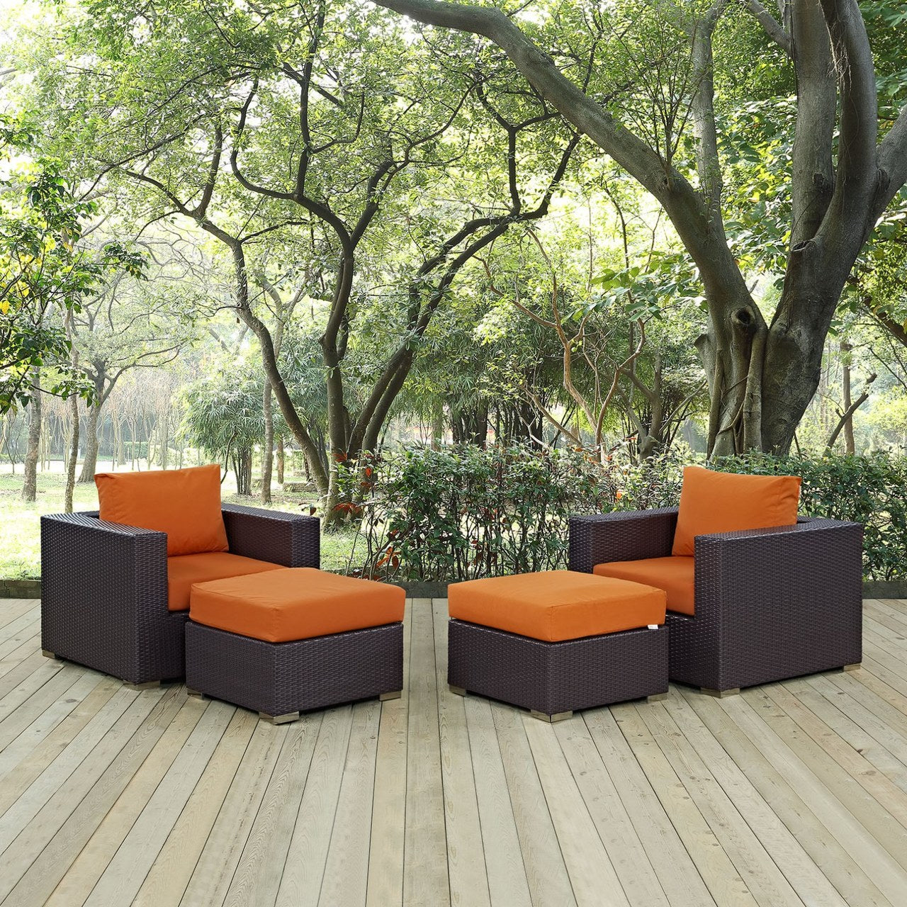 Convene Four PCS Outdoor Patio Sectional Set, Orange, Rattan 10620