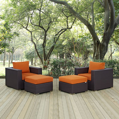 Convene Four PCS Outdoor Patio Sectional Set, Orange, Rattan 10620