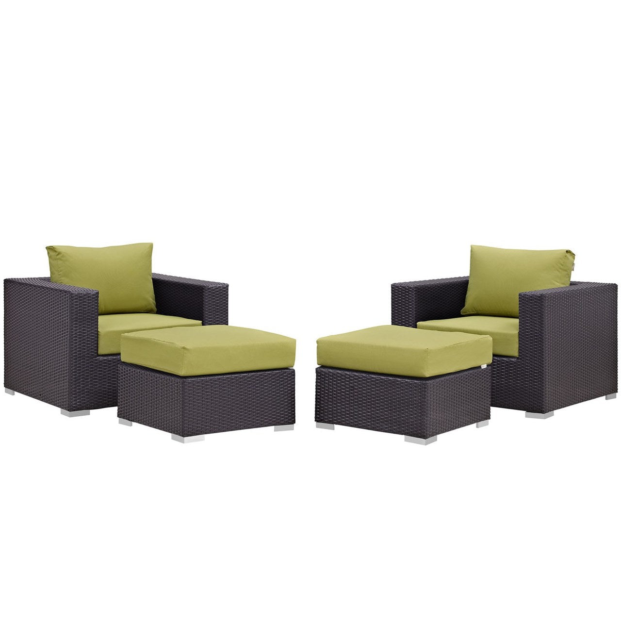 Convene Four PCS Outdoor Patio Sectional Set, Green, Rattan 10621