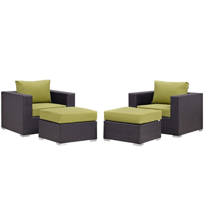 Convene Four PCS Outdoor Patio Sectional Set, Green, Rattan 10621