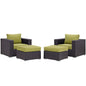 Convene Four PCS Outdoor Patio Sectional Set, Green, Rattan 10621