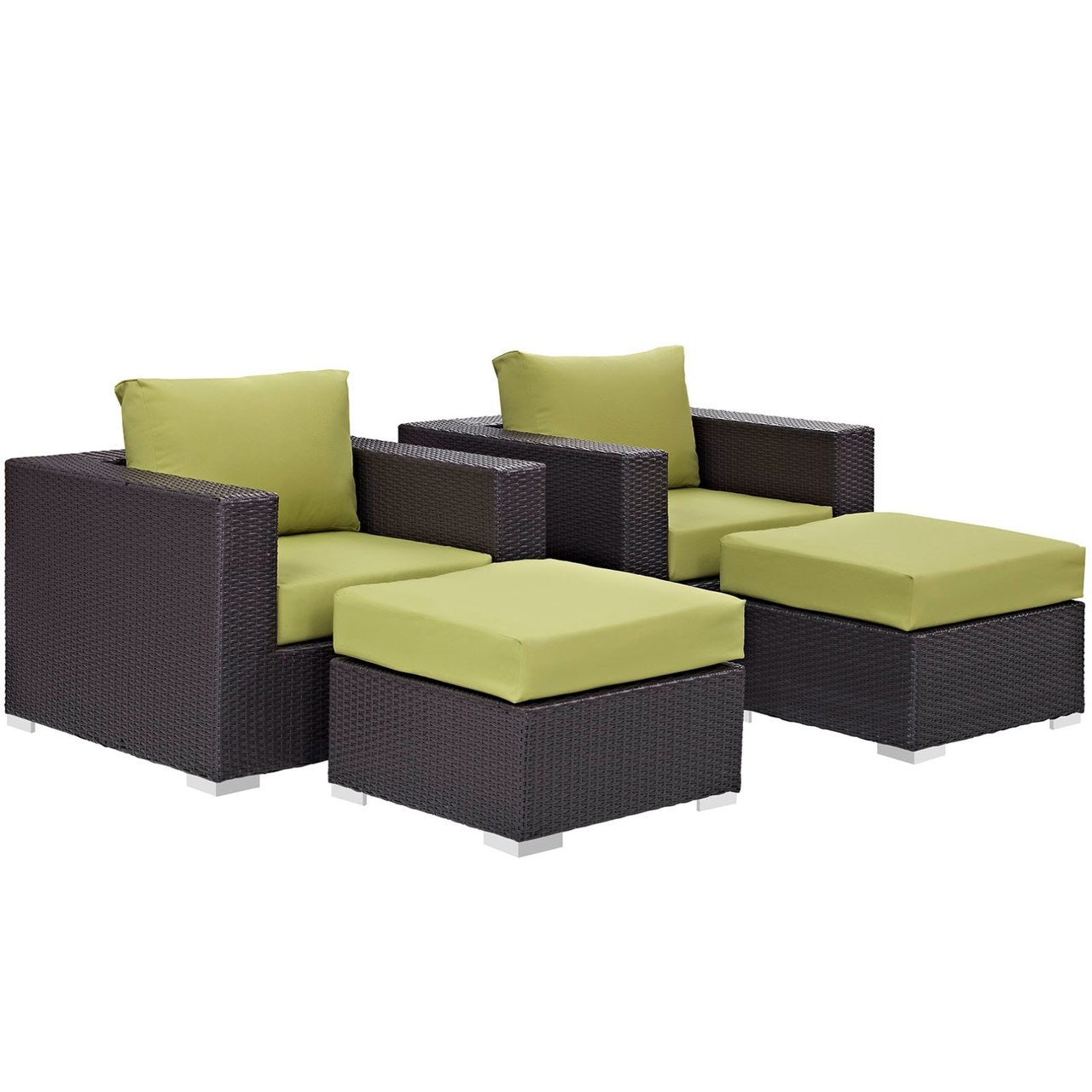 Convene Four PCS Outdoor Patio Sectional Set, Green, Rattan 10621