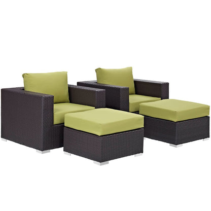 Convene Four PCS Outdoor Patio Sectional Set, Green, Rattan 10621