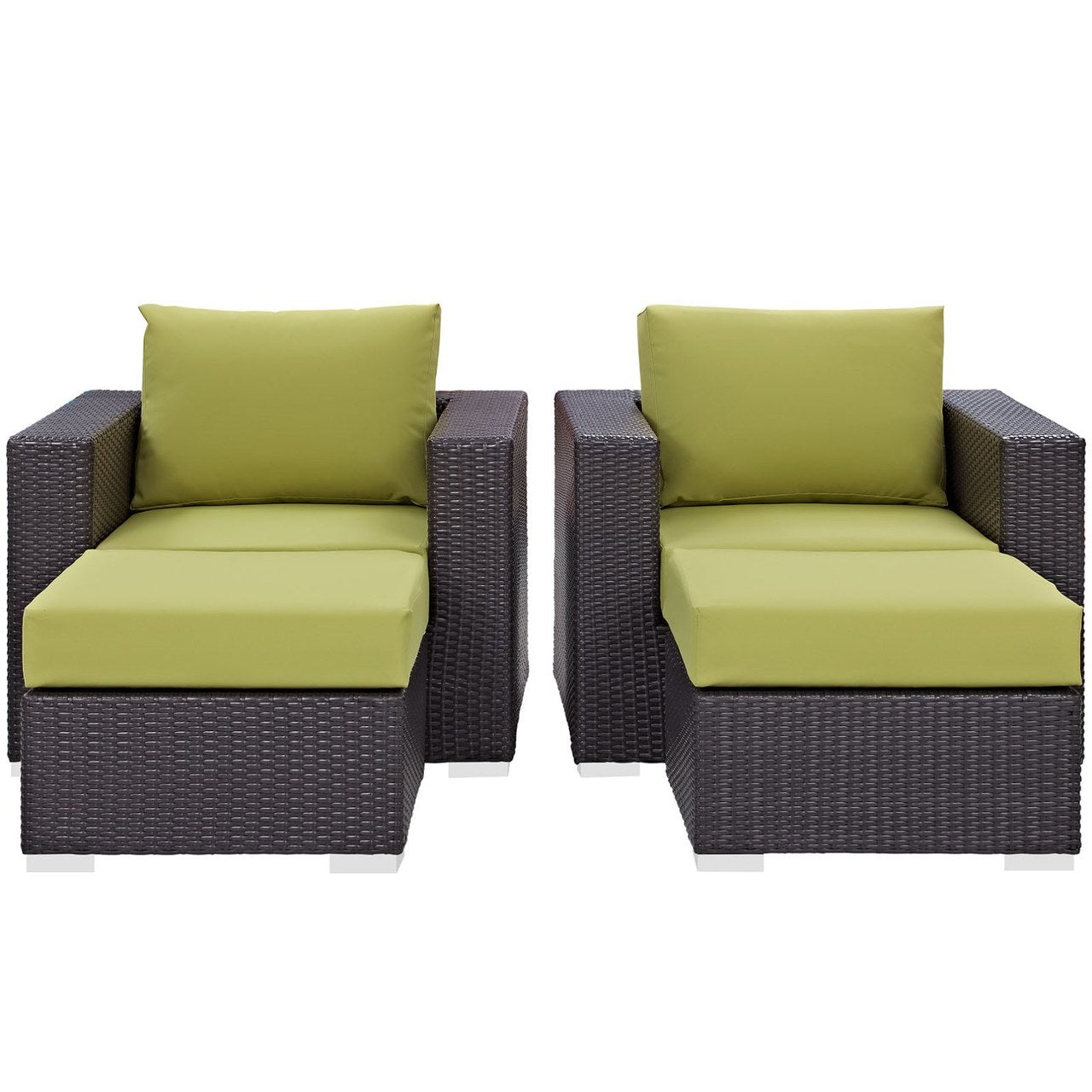 Convene Four PCS Outdoor Patio Sectional Set, Green, Rattan 10621