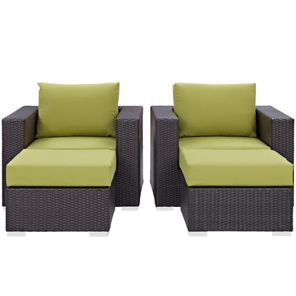 Convene Four PCS Outdoor Patio Sectional Set, Green, Rattan 10621
