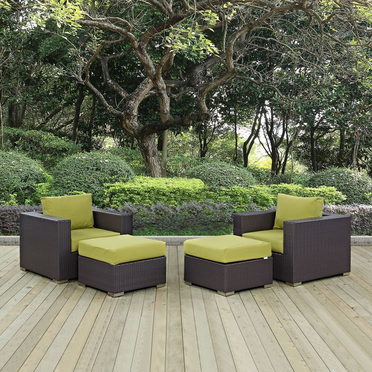 Convene Four PCS Outdoor Patio Sectional Set, Green, Rattan 10621