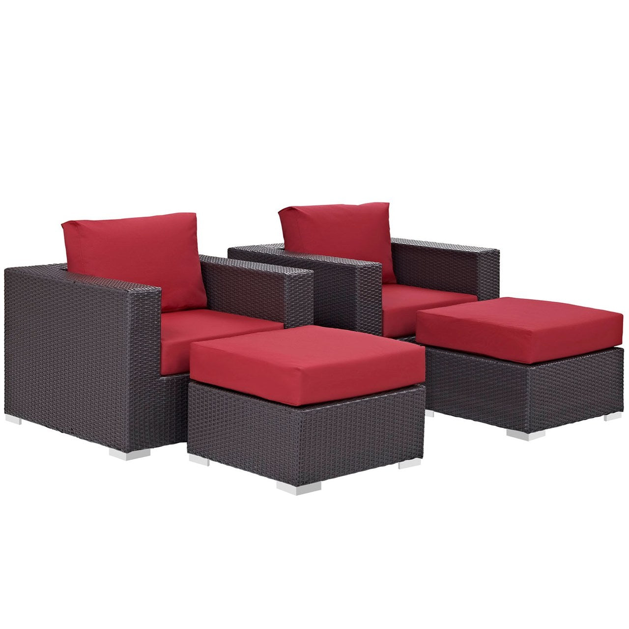 Convene Four PCS Outdoor Patio Sectional Set, Red, Rattan 10622