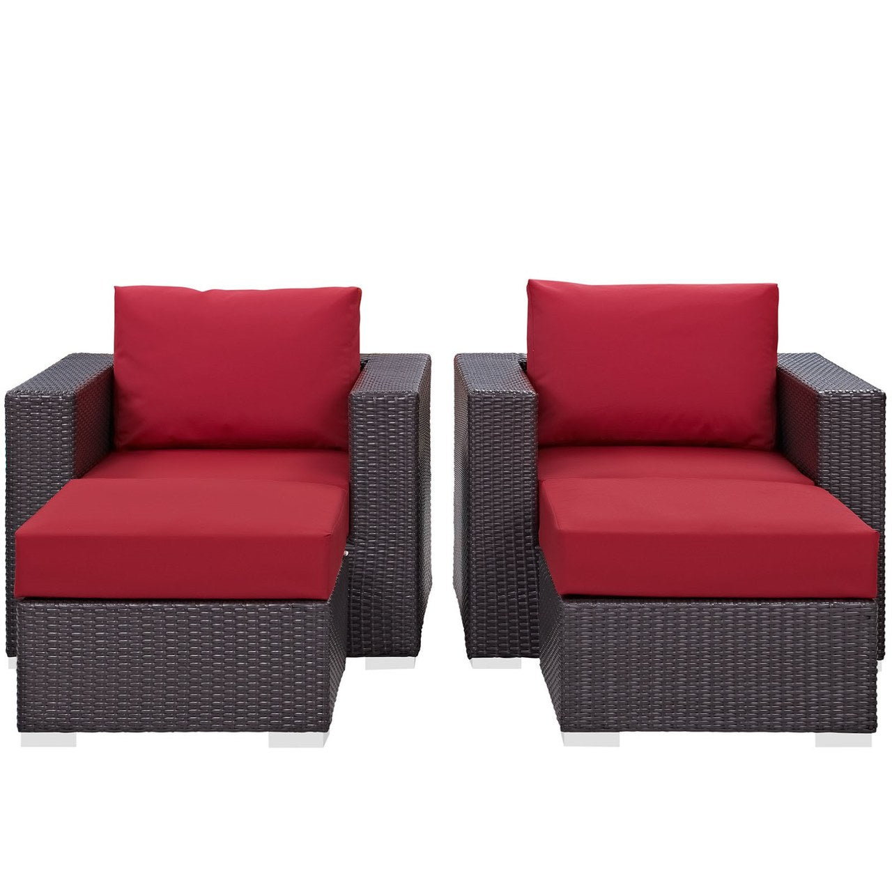 Convene Four PCS Outdoor Patio Sectional Set, Red, Rattan 10622