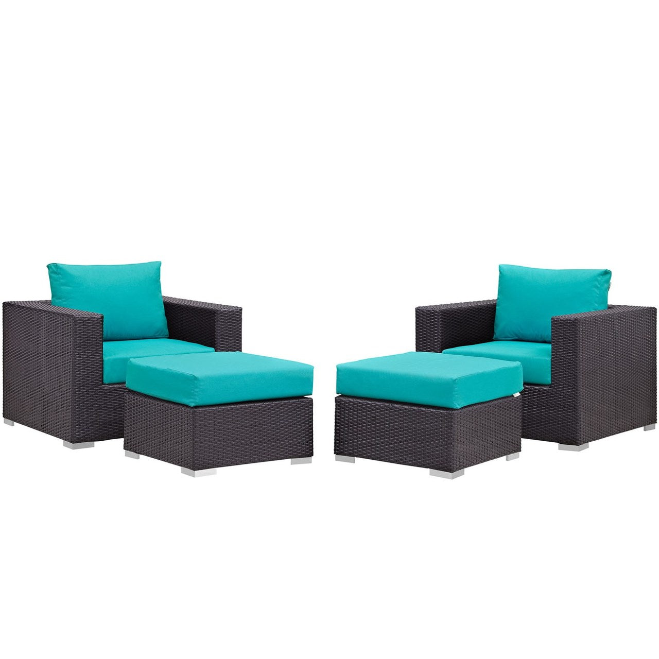 Convene Four PCS Outdoor Patio Sectional Set, Blue, Rattan 10623